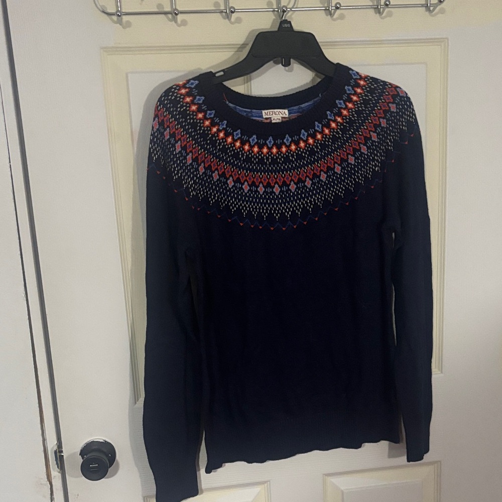 Merona Navy and Multicolor Fair Isle Sweater
